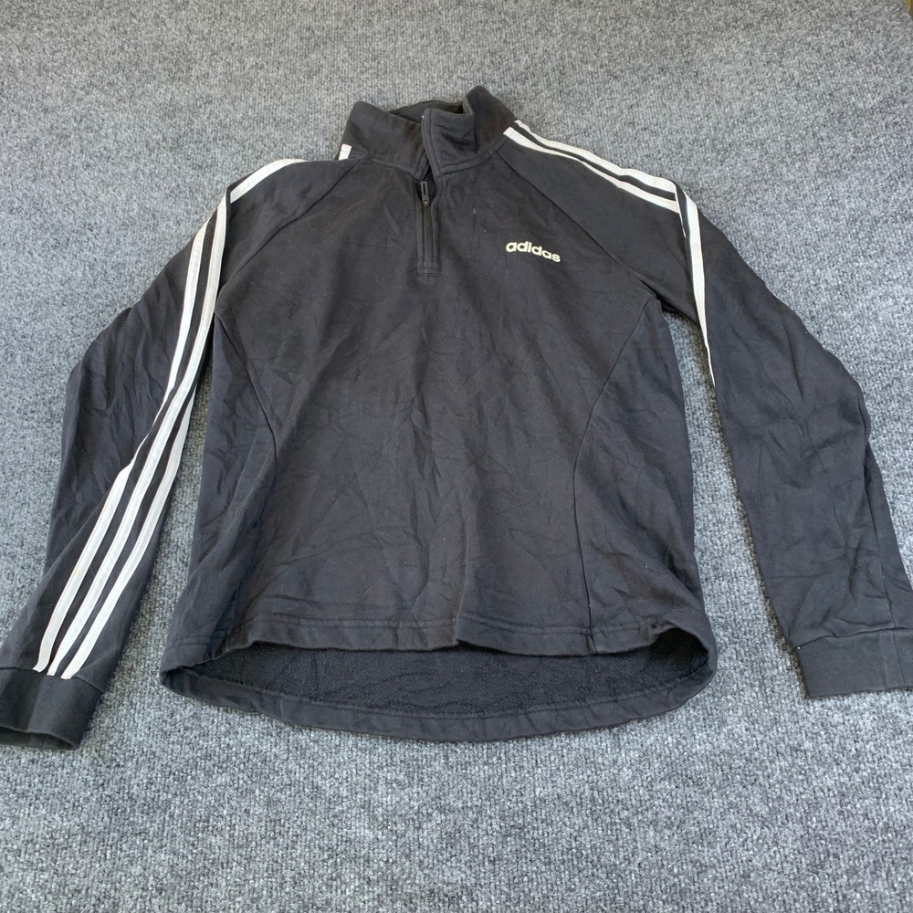 Adidas 1/4 Zip Pullover Womens Medium Black Excellent 3-Stripe Fleece‎ GD2901